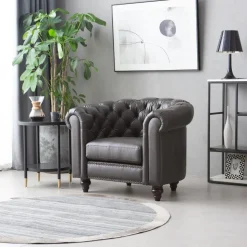 Clubfåtölj chesterfield mörkbrun PU + Textilrengöring för möbler