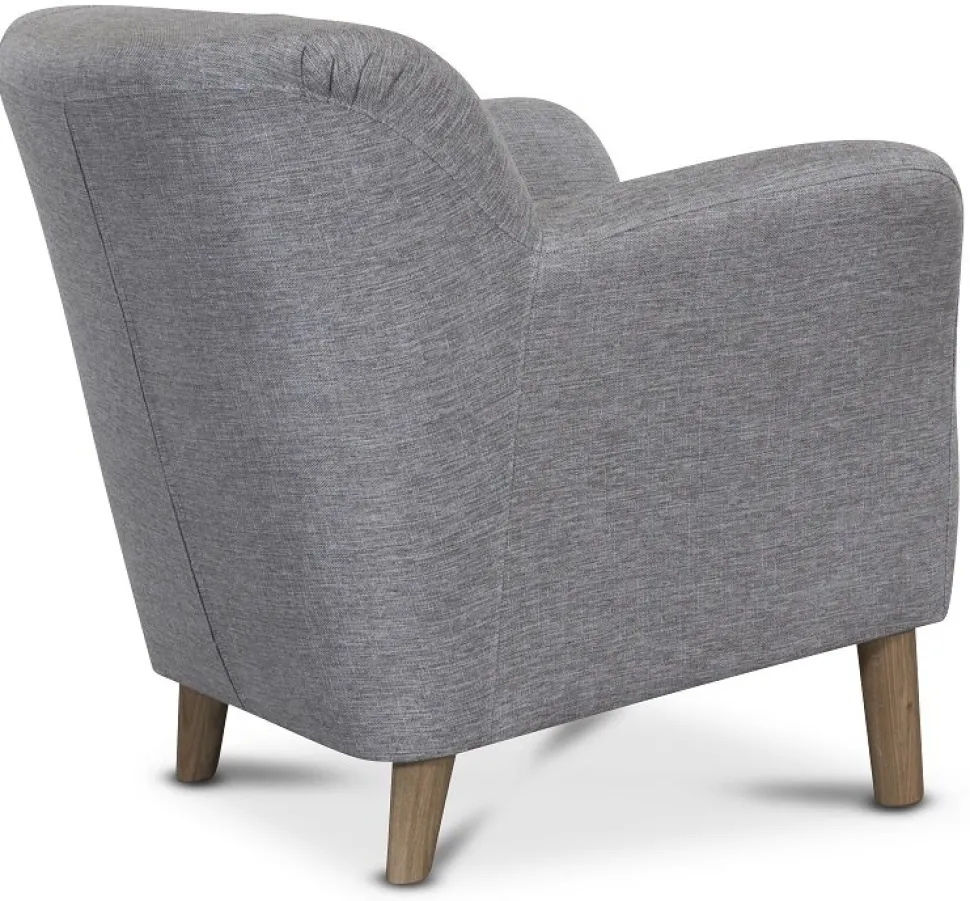 Clubfåtölj i grått tyg med ekben + Textilrengöring för möbler