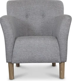 Clubfåtölj i grått tyg med ekben