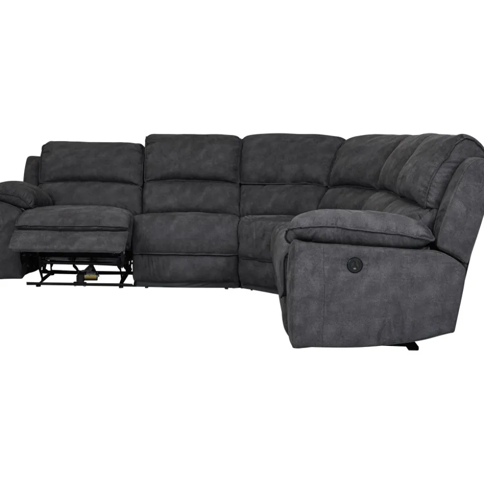 Coventry el-reclinerhörnsoffa grå microfiber + Möbeltassar