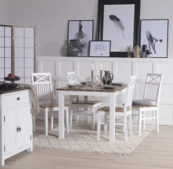 Dalarös matgrupp 140 cm bord vit/ek med 4 st stolar + 3.00 x Möbeltassar