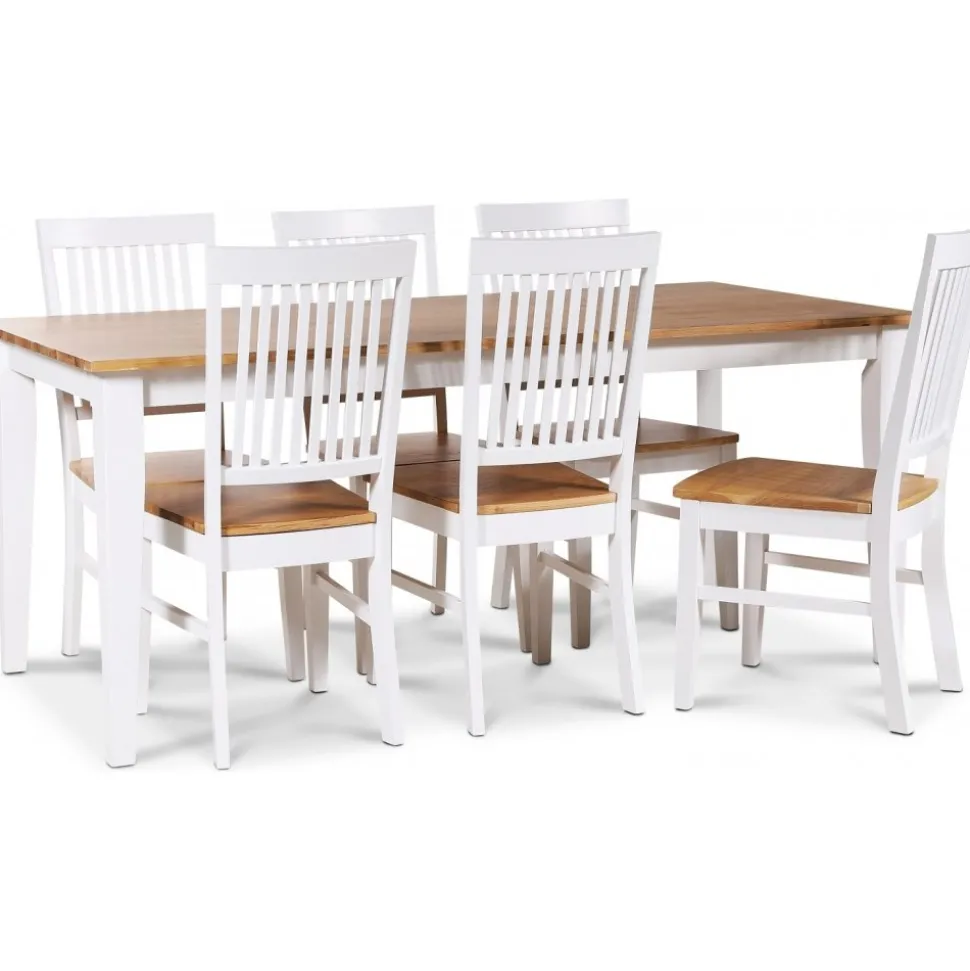 Dalarös matgrupp 180 cm bord vit/ek + 6 st Dalarös matstolar + 6.00 x Stolsdyna