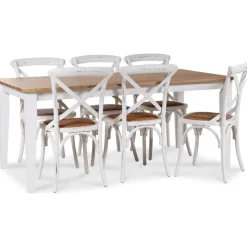 Dalarös matgrupp 180 cm bord vit/ek + 6 st vita Gaston matstolar