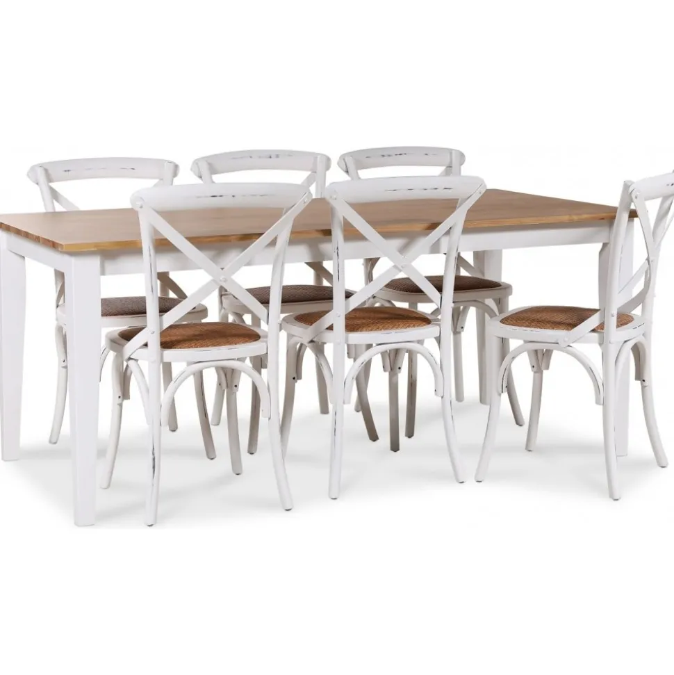 Dalarös matgrupp 180 cm bord vit/ek + 6 st vita Gaston matstolar