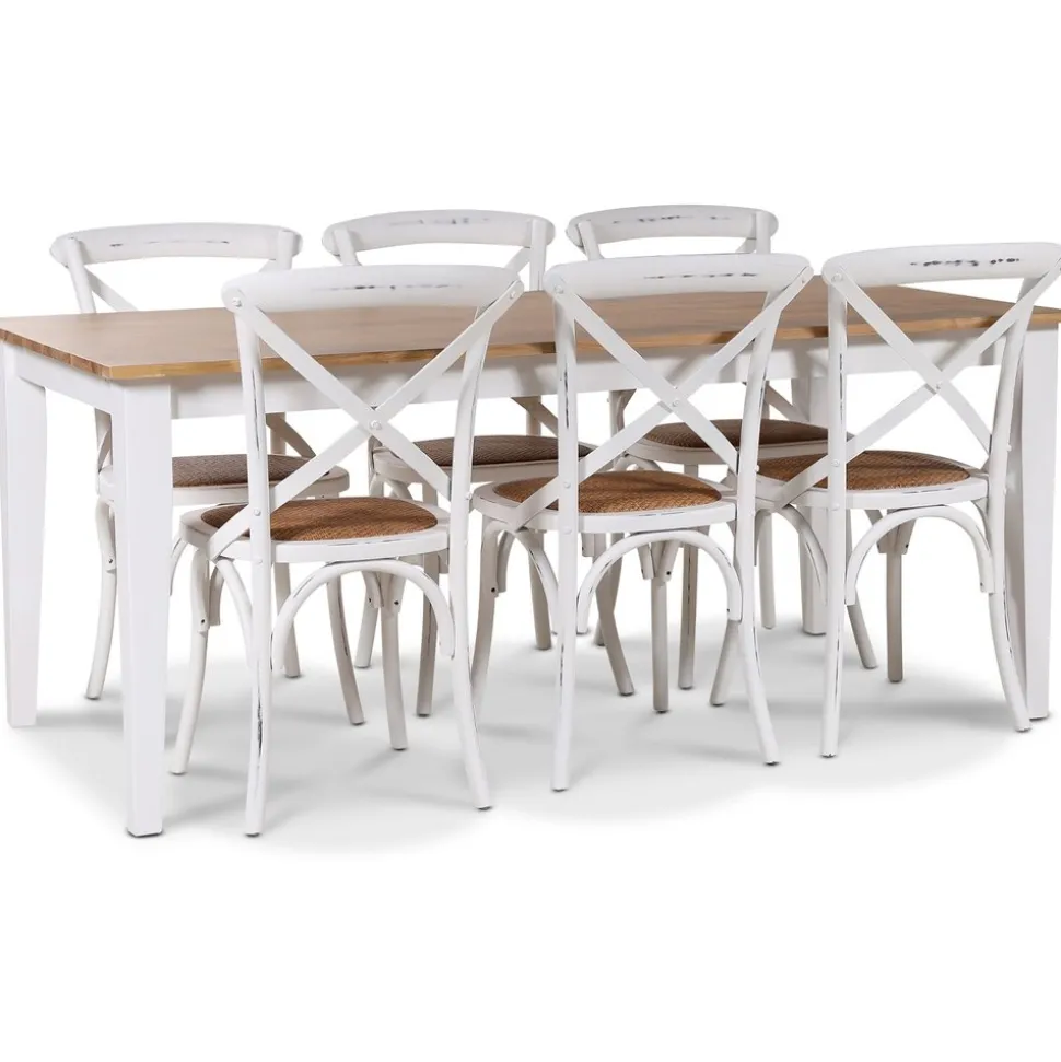 Dalarös matgrupp 180 cm bord vit/ek + 6 st vita Gaston matstolar