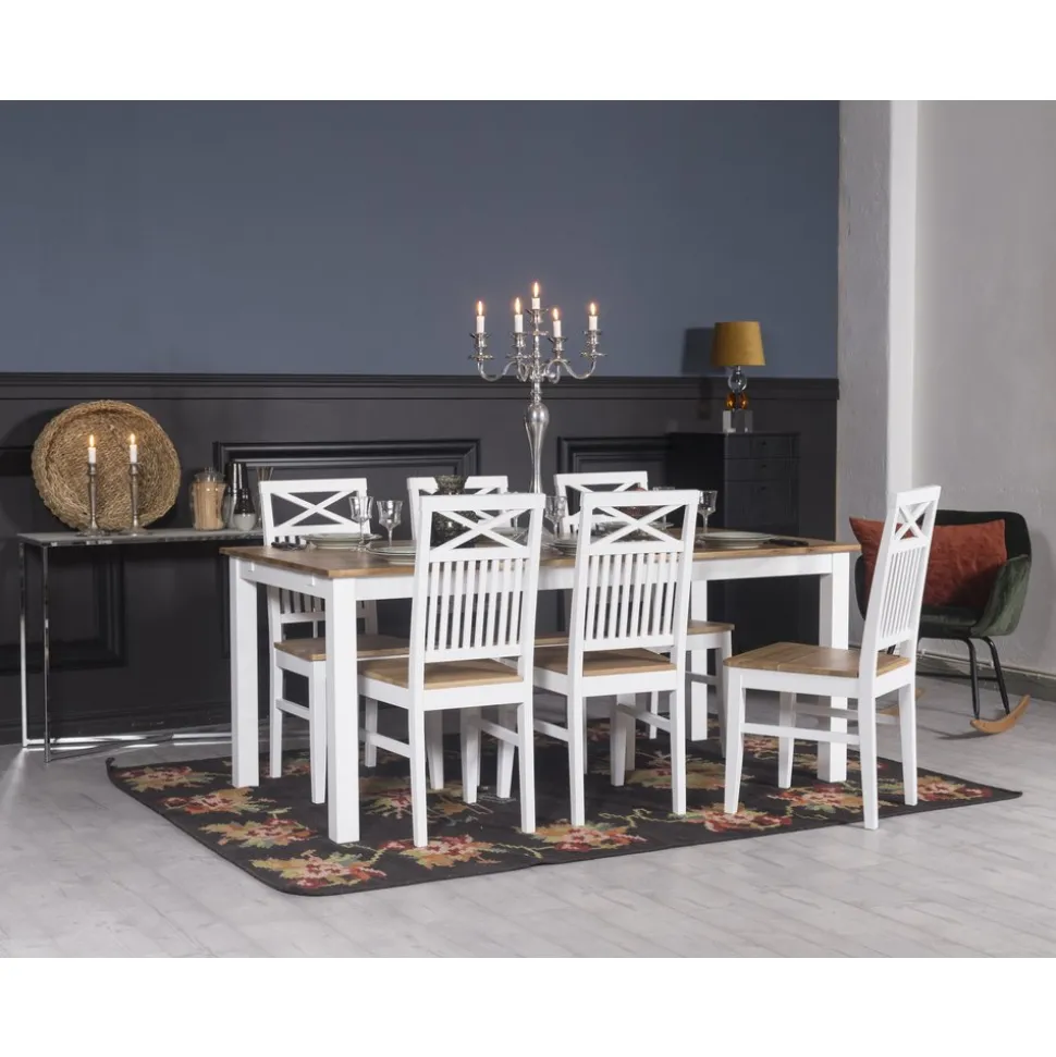 Dalarös matstol med eksits och kryss i rygg - Vit / Oljad ek + Träolja för möbler