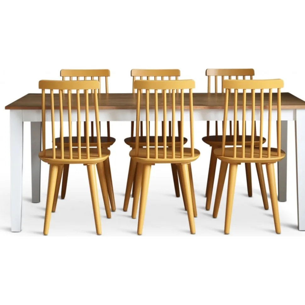 Dalsland matgrupp: Matbord i Ek / Vit med 6 st gula Pinnstolar