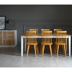 Dalsland matgrupp: Matbord i Ek / Vit med 6 st gula Pinnstolar