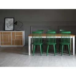 Dalsland matgrupp: Matbord i Ek / vitt med 6 st gröna Pinnstolar + 4.00 x Möbeltassar