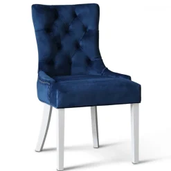 Dalsland matgrupp: Matbord i vit / ek med 6 st Tuva stolar i blå sammet + 4.00 x Möbeltassar