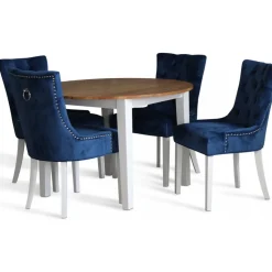 Dalsland matgrupp: Runt bord i Ek / Vit med 4 st Blåa Tuva stolar
