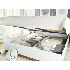 Dentro säng med förvaring 160 x 200 cm - Vit/ek