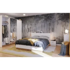 Dentro säng med förvaring 160 x 200 cm - Vit/ek + Textilrengöring för möbler