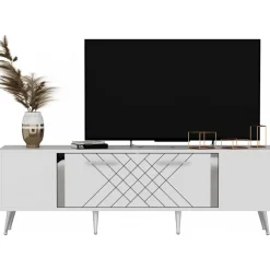 Detas TV-bänk - Vit/silver