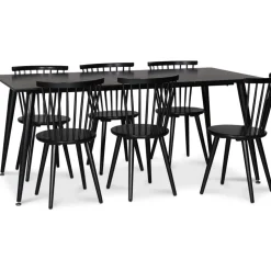 Dipp matgrupp; matbord 180x90 cm med 6 st svarta Castor pinnstolar