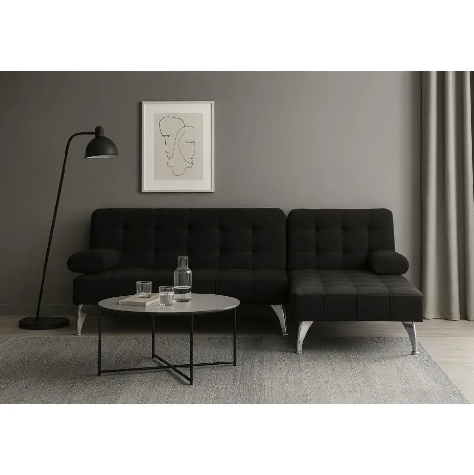 Divansoffa med bäddfunktion svart sammet - Neptun
