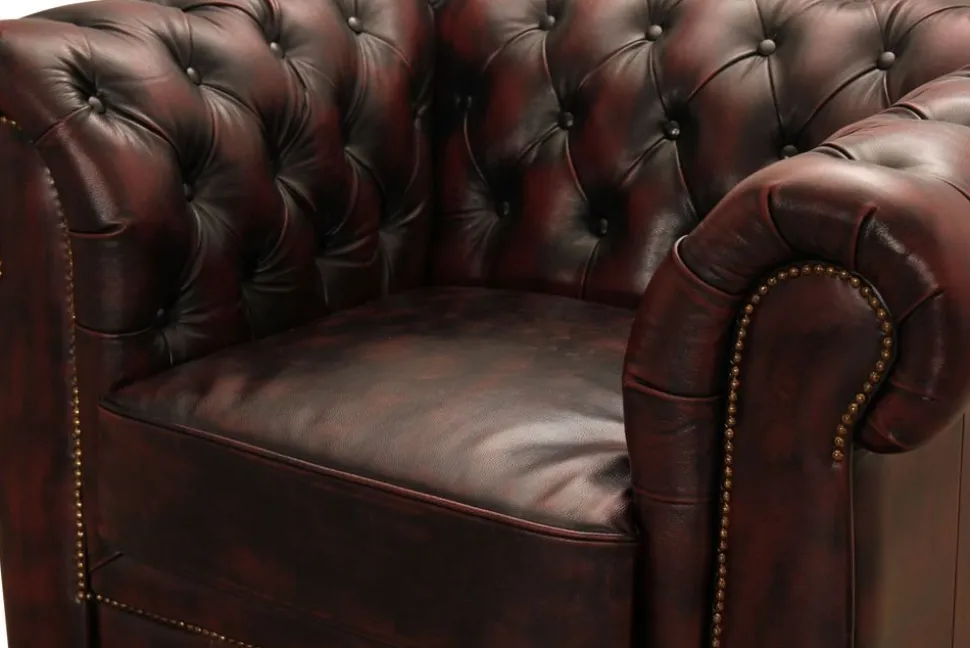Dublin Chesterfield fåtölj Oxblod läder + Fläckborttagare för möbler