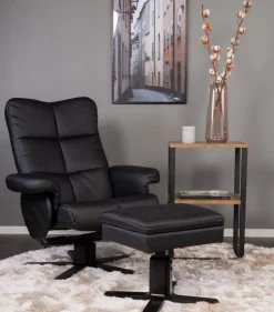 Duva reclinerfåtölj med fotpall i svart PU + Textilrengöring för möbler