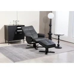 Duva reclinerfåtölj med fotpall i svart PU + Textilrengöring för möbler