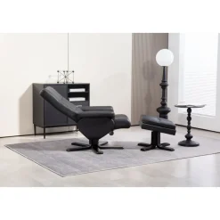 Duva reclinerfåtölj med fotpall i svart PU + Textilrengöring för möbler