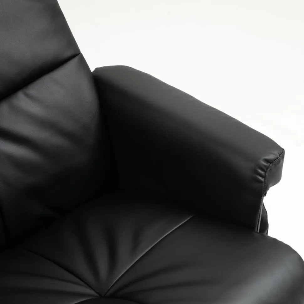 Duva reclinerfåtölj med fotpall i svart PU med bruna ben + Textilrengöring för möbler