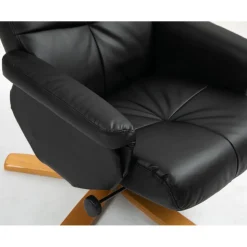 Duva reclinerfåtölj med fotpall i svart PU med bruna ben + Textilrengöring för möbler