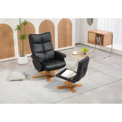 Duva reclinerfåtölj med fotpall i svart PU med bruna ben + Möbeltassar