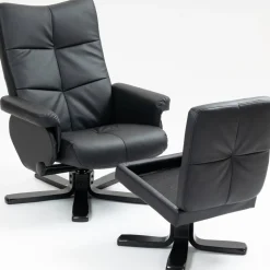 Duva reclinerfåtölj med fotpall i svart PU + Fläckborttagare för möbler