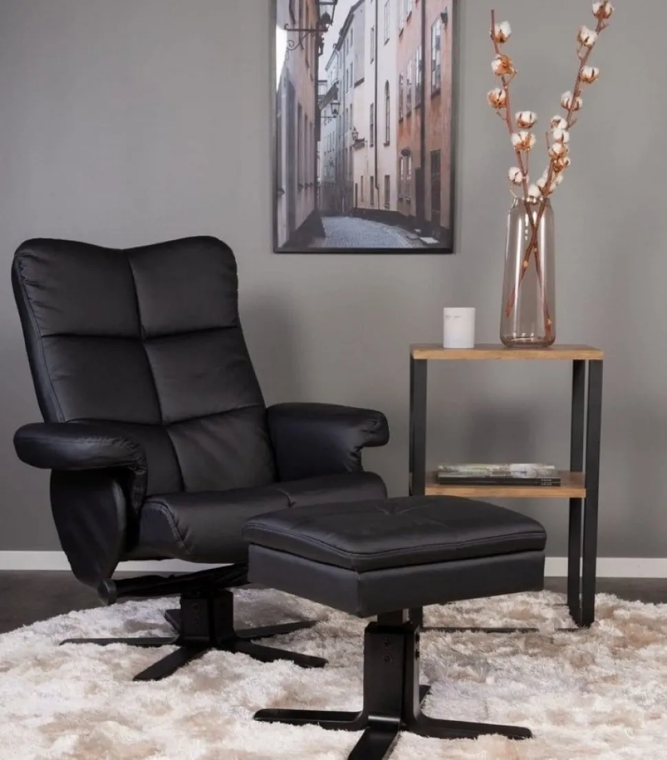Duva reclinerfåtölj med fotpall i svart PU