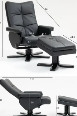 Duva reclinerfåtölj med fotpall i svart PU