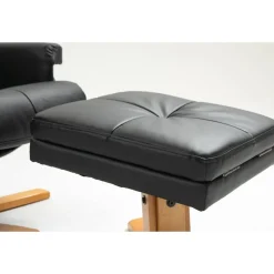 Duva reclinerfåtölj med fotpall i svart PU med bruna ben