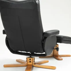 Duva reclinerfåtölj med fotpall i svart PU med bruna ben