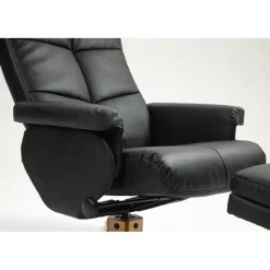 Duva reclinerfåtölj med fotpall i svart PU med bruna ben