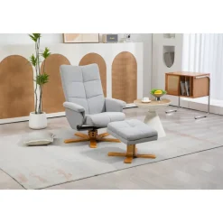 Duva ställbar fåtölj inklusive fotpall med förvaring - Grått tyg med träben