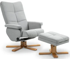 Duva ställbar fåtölj inklusive fotpall med förvaring - Grått tyg med träben + Möbeltassar