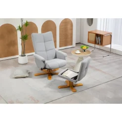 Duva ställbar fåtölj inklusive fotpall med förvaring - Grått tyg med träben + Möbeltassar