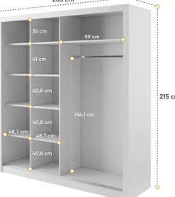 Einar nr 12 vit garderob med spegel och skjutdörrar 215x203 cm