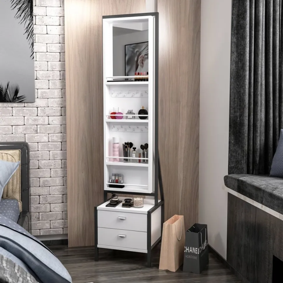Elegante helkroppspegel med förvaring - Vit + Glas och Kristallrengöring
