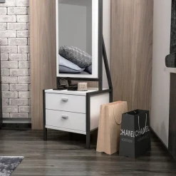 Elegante helkroppspegel med förvaring - Vit + Glas och Kristallrengöring