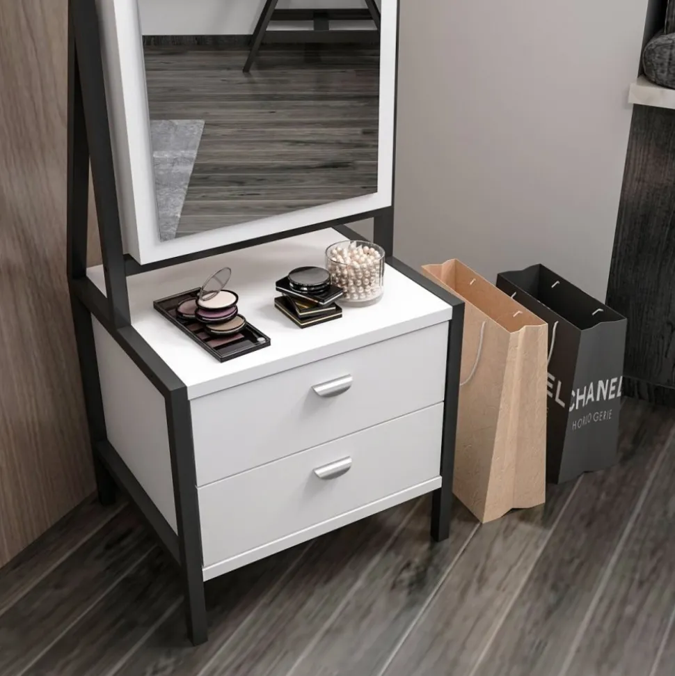 Elegante helkroppspegel med förvaring - Vit + Glas och Kristallrengöring