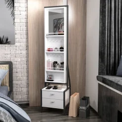 Elegante helkroppspegel med förvaring - Vit