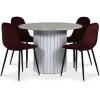 Empire matgrupp Ø105 cm inkl. 4 st Carisma bordeaux stolar - Silver Diana marmor / Vit lamell träfot