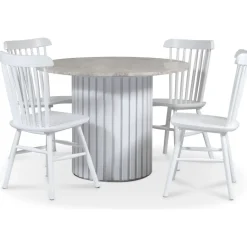 Empire matgrupp Ø105 cm inkl. 4 st Orust vita pinnstolar - Silver Diana marmor / Vit lamell träfot