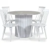 Empire matgrupp Ø105 cm inkl. 4 st Dalsland vita pinnstolar - Silver Diana marmor / Vit lamell träfot
