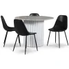Empire matgrupp Ø105 cm inkl. 4 st Bjurträsk svarta stolar - Silver Diana marmor / Vit lamell träfot + 4.00 x Stolsdyna