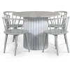 Empire matgrupp Ø105 cm inkl. 4 st Dalsland grå stolar - Silver Diana marmor / Vit lamell träfot + 4.00 x Stolsdyna
