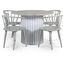 Empire matgrupp Ø105 cm inkl. 4 st Dalsland grå stolar - Silver Diana marmor / Vit lamell träfot + 4.00 x Stolsdyna