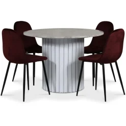 Empire matgrupp Ø105 cm inkl. 4 st Carisma bordeaux stolar - Silver Diana marmor / Vit lamell träfot + 3.00 x Möbeltassar