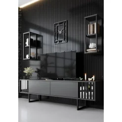 Erki TV-bänk - Antracit/svart