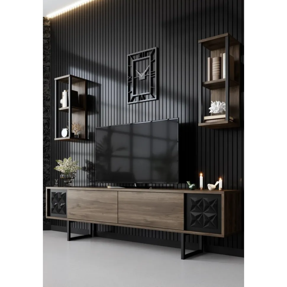 Erki TV-bänk - Valnöt/svart